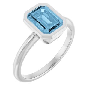10K White Gold 8x6 mm Natural Sky Blue Topaz Bezel-Set Ring