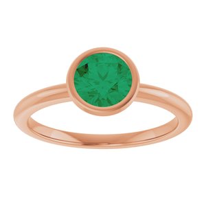 14K Rose Gold 6 mm Lab-Grown Emerald Bezel-Set Ring