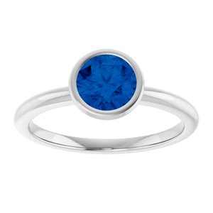 10K White Gold 6 mm Lab-Grown Blue Sapphire Bezel-Set Ring