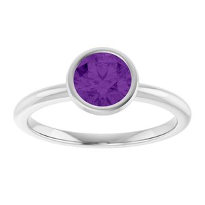 Platinum 6 mm Natural Amethyst Bezel-Set Ring