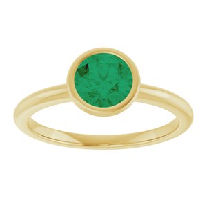 14K Yellow Gold 6 mm Lab-Grown Emerald Bezel-Set Ring
