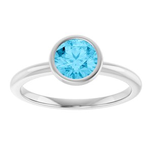 Platinum 6 mm Natural Aquamarine Bezel-Set Ring
