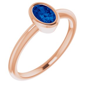 14K Rose Gold 6x4 mm Lab-Grown Blue Sapphire Bezel-Set Ring
