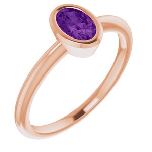 14K Rose Gold 6x4 mm Natural Amethyst Bezel-Set Ring