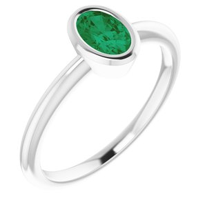 Platinum 6x4 mm Lab-Grown Emerald Bezel-Set Ring