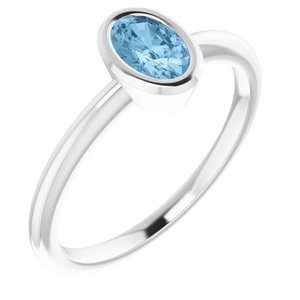 14K White Gold 6x4 mm Natural Sky Blue Topaz Bezel-Set Ring