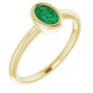 14K Yellow Gold 6x4 mm Lab-Grown Emerald Bezel-Set Ring