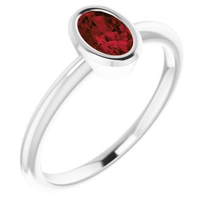 14K White Gold 6x4 mm Natural Mozambique Garnet Bezel-Set Ring