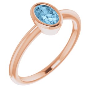 14K Rose Gold 6x4 mm Natural Sky Blue Topaz Bezel-Set Ring