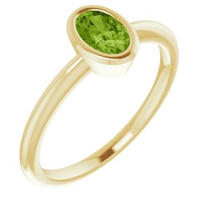 10K Yellow Gold 6x4 mm Natural Peridot Bezel-Set Ring