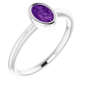 Platinum 6x4 mm Natural Amethyst Bezel-Set Ring