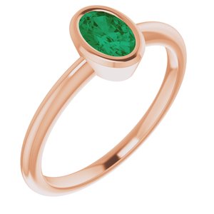 14K Rose Gold 6x4 mm Lab-Grown Emerald Bezel-Set Ring