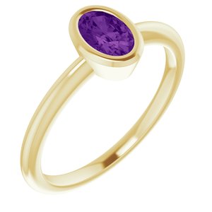 10K Yellow Gold 6x4 mm Natural Amethyst Bezel-Set Ring