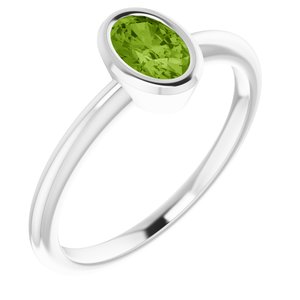 14K White Gold 6x4 mm Natural Peridot Bezel-Set Ring