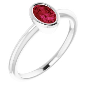 14K White Gold 6x4 mm Lab-Grown Ruby Bezel-Set Ring