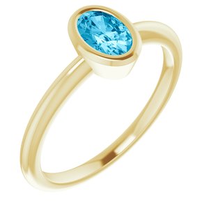 14K Yellow Gold 6x4 mm Natural Aquamarine Bezel-Set Ring