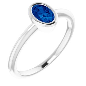 10K White Gold 6x4 mm Lab-Grown Blue Sapphire Bezel-Set Ring