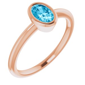 14K Rose Gold 6x4 mm Natural Aquamarine Bezel-Set Ring