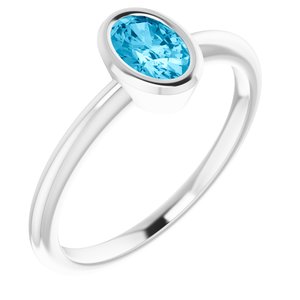 Platinum 6x4 mm Natural Aquamarine Bezel-Set Ring