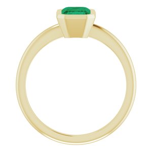 10K Yellow Gold 7x5 mm Lab-Grown Emerald Bezel-Set Ring