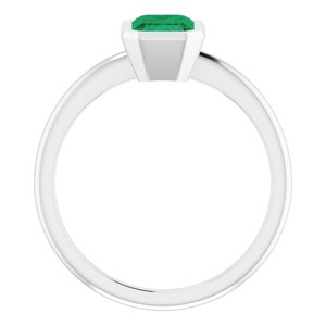 10K White Gold 7x5 mm Lab-Grown Emerald Bezel-Set Ring