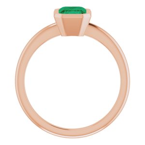 14K Rose Gold 7x5 mm Lab-Grown Emerald Bezel-Set Ring