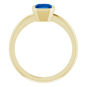 14K Yellow Gold 7x5 mm Lab-Grown Blue Sapphire Bezel-Set Ring