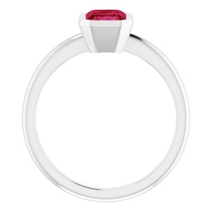 Platinum 7x5 mm Lab-Grown Ruby Bezel-Set Ring