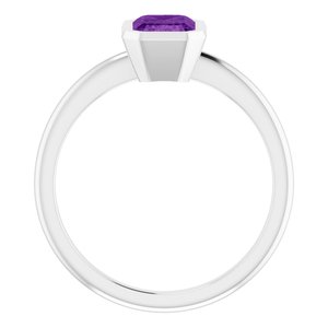Platinum 7x5 mm Natural Amethyst Bezel-Set Ring