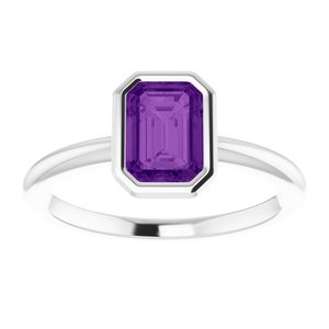 Sterling Silver 7x5 mm Natural Amethyst Bezel-Set Ring