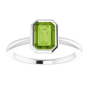 14K White Gold 7x5 mm Natural Peridot Bezel-Set Ring