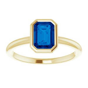 10K Yellow Gold 7x5 mm Lab-Grown Blue Sapphire Bezel-Set Ring