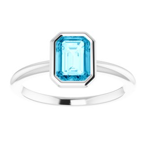 10K White Gold 7x5 mm Natural Aquamarine Bezel-Set Ring