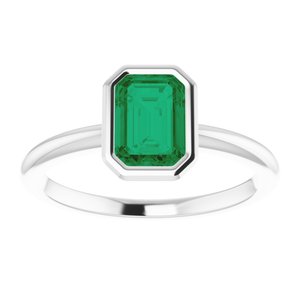 14K White Gold 7x5 mm Lab-Grown Emerald Bezel-Set Ring