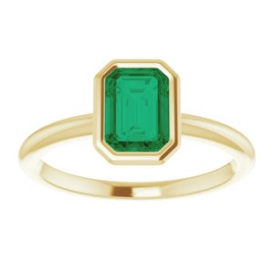 14K Yellow Gold 7x5 mm Lab-Grown Emerald Bezel-Set Ring