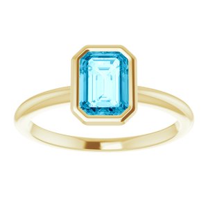 14K Yellow Gold 7x5 mm Natural Aquamarine Bezel-Set Ring