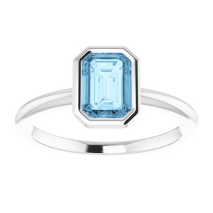 Platinum 7x5 mm Natural Sky Blue Topaz Bezel-Set Ring