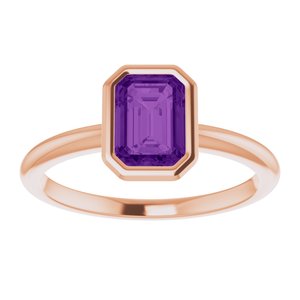 14K Rose Gold 7x5 mm Natural Amethyst Bezel-Set Ring
