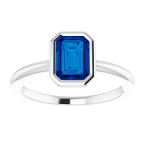 14K White Gold 7x5 mm Lab-Grown Blue Sapphire Bezel-Set Ring