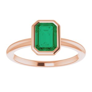 14K Rose Gold 7x5 mm Lab-Grown Emerald Bezel-Set Ring