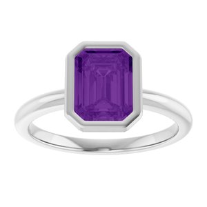 Sterling Silver 8x6 mm Natural Amethyst Bezel-Set Ring