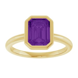 10K Yellow Gold 8x6 mm Natural Amethyst Bezel-Set Ring