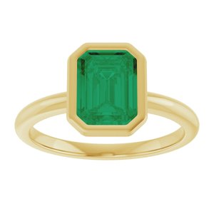 14K Yellow Gold 8x6 mm Lab-Grown Emerald Bezel-Set Ring