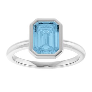 10K White Gold 8x6 mm Natural Sky Blue Topaz Bezel-Set Ring