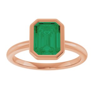 14K Rose Gold 8x6 mm Lab-Grown Emerald Bezel-Set Ring