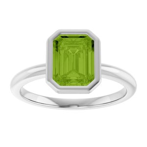 14K White Gold 8x6 mm Natural Peridot Bezel-Set Ring