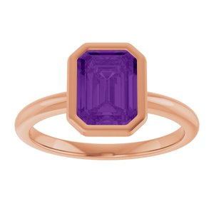 14K Rose Gold 8x6 mm Natural Amethyst Bezel-Set Ring
