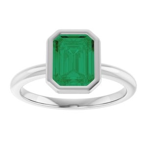 14K White Gold 8x6 mm Lab-Grown Emerald Bezel-Set Ring