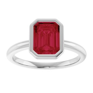 10K White Gold 8x6 mm Lab-Grown Ruby Bezel-Set Ring