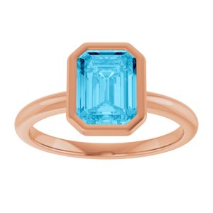 14K Rose Gold 8x6 mm Natural Aquamarine Bezel-Set Ring